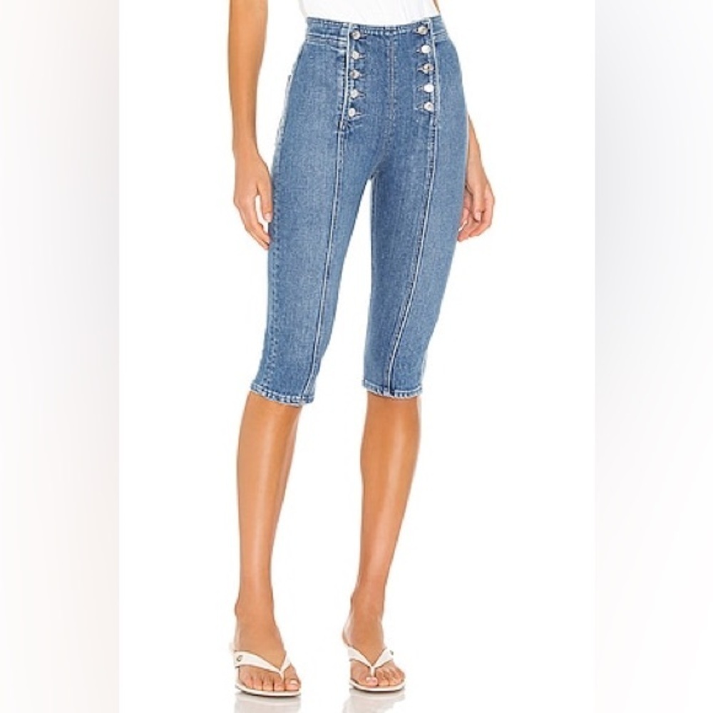 GRLFRND Revolve Adina in Make Waves Cropped High Rise Button Fly Jeans Size 24